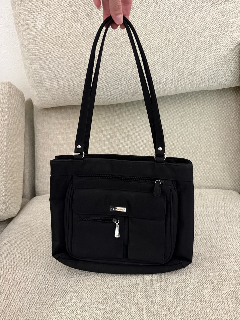 Cole Haan Black Shoulder Tote with Front Pockets